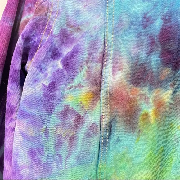 Handmade Tie Dye Jean Jacket Womens Size Medium Cropped Upcycled Colorful Denim - Picture 6 of 13